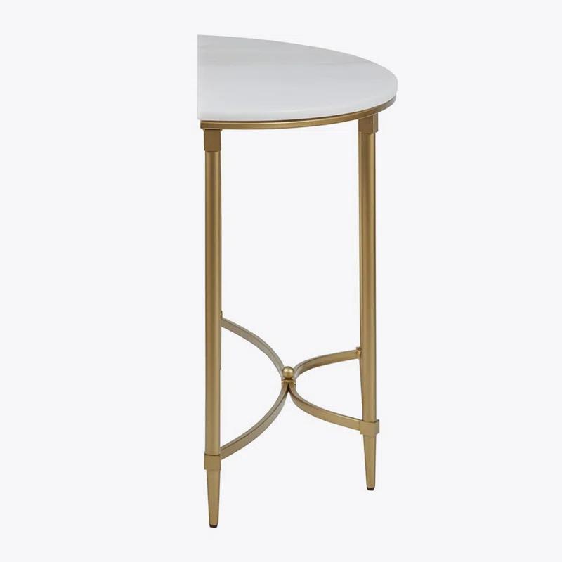 Bordeaux Marble Top Half-Moon Gold Metal Console Table
