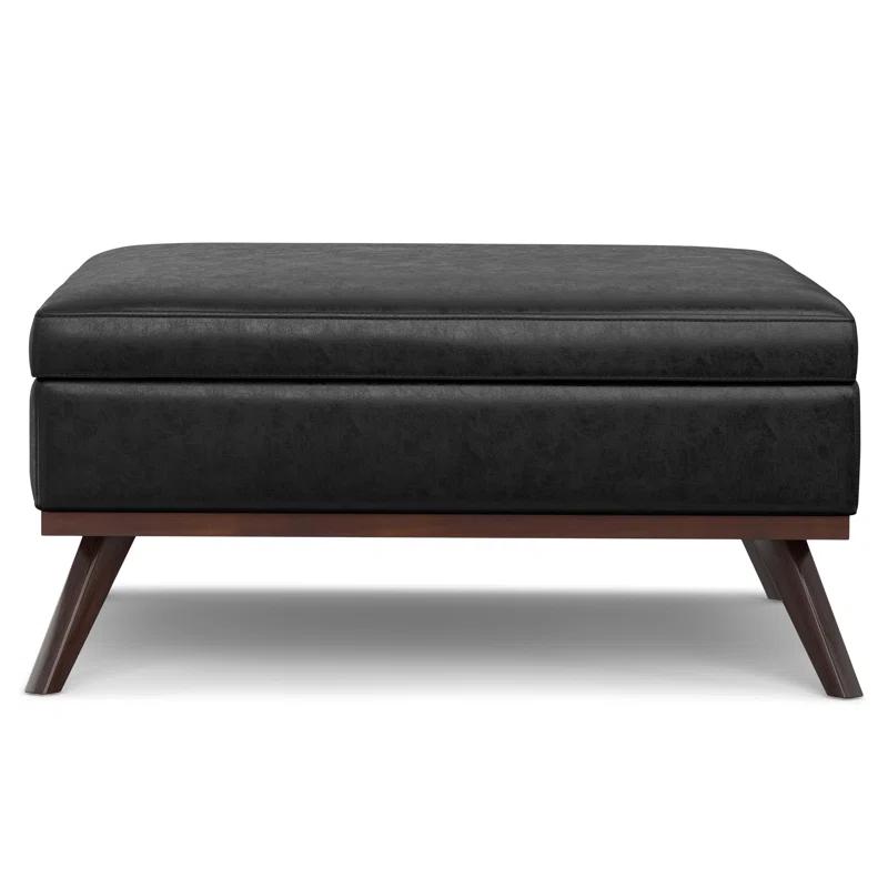 Simpli Home Owen 40"W XL Upholstered Square Coffee Table Storage Ottoman with Lift Top and Solid Wood Legs