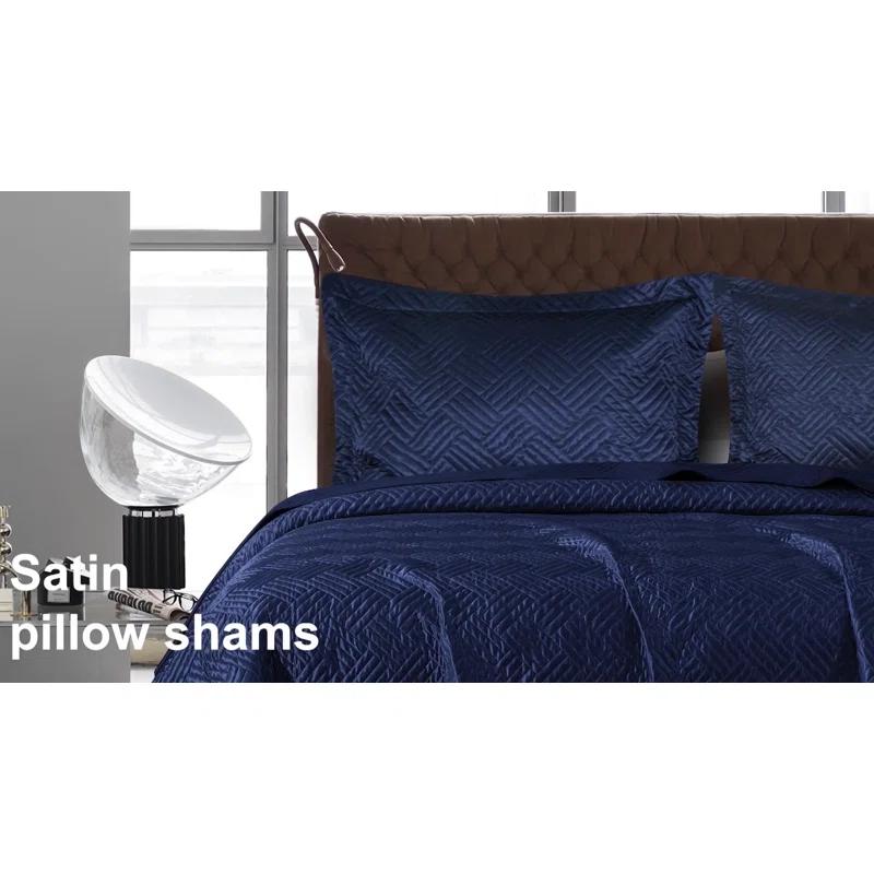 NTBAY 3 Pieces Quilt Set, Silk Satin Geometric Pattern Quilted Coverlet Set (1 Quilt, 2 Pillow Shams) - NTBAY