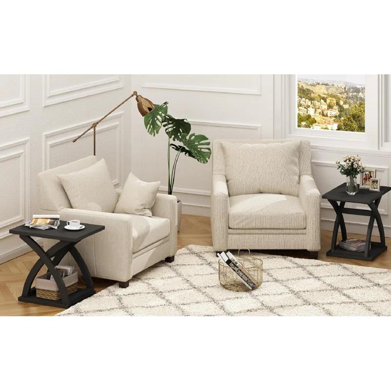 End Side Table Set Of 2, Modern End Table With Storage Shelf, X-Design Side Table Living Room