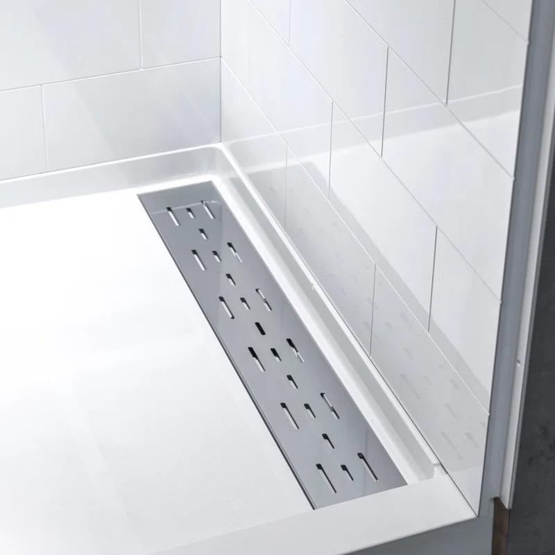 WoodBridge Solid Surface Shower Wall Panel Surround, High Gloss White Finish, Cuttable, Two Installation Methods (Screw Mounting or Glue-Up Design)