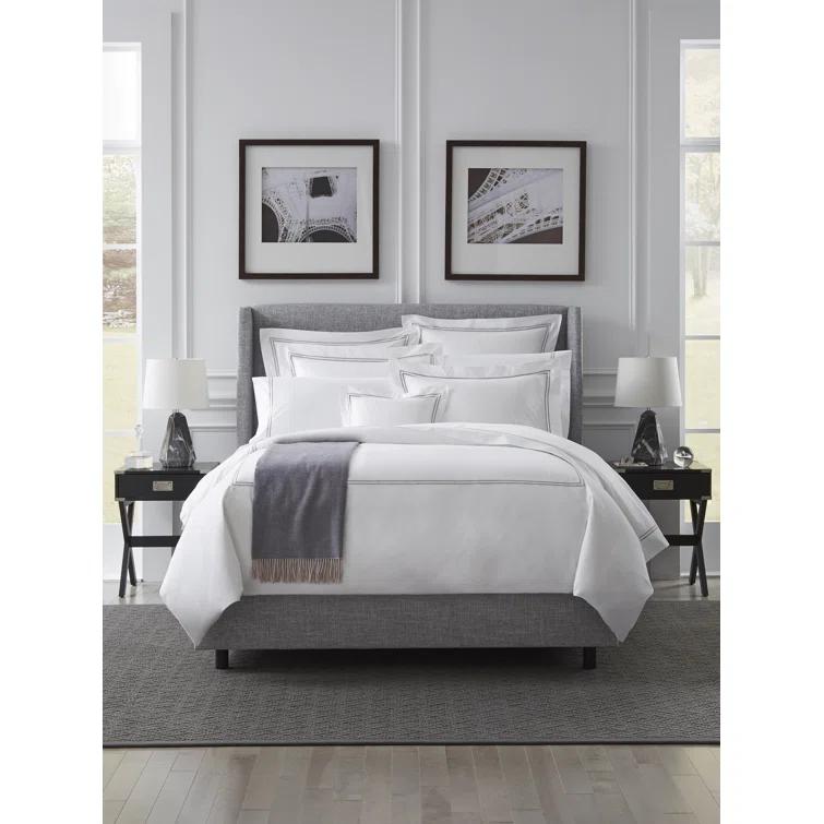 Twin White and Ocean Cotton Percale Duvet Cover