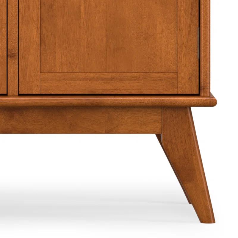 Simpli Home Draper 66"W Solid Hardwood Mid-Century Modern 4-Door Sideboard Buffet with Adjustable Shelves