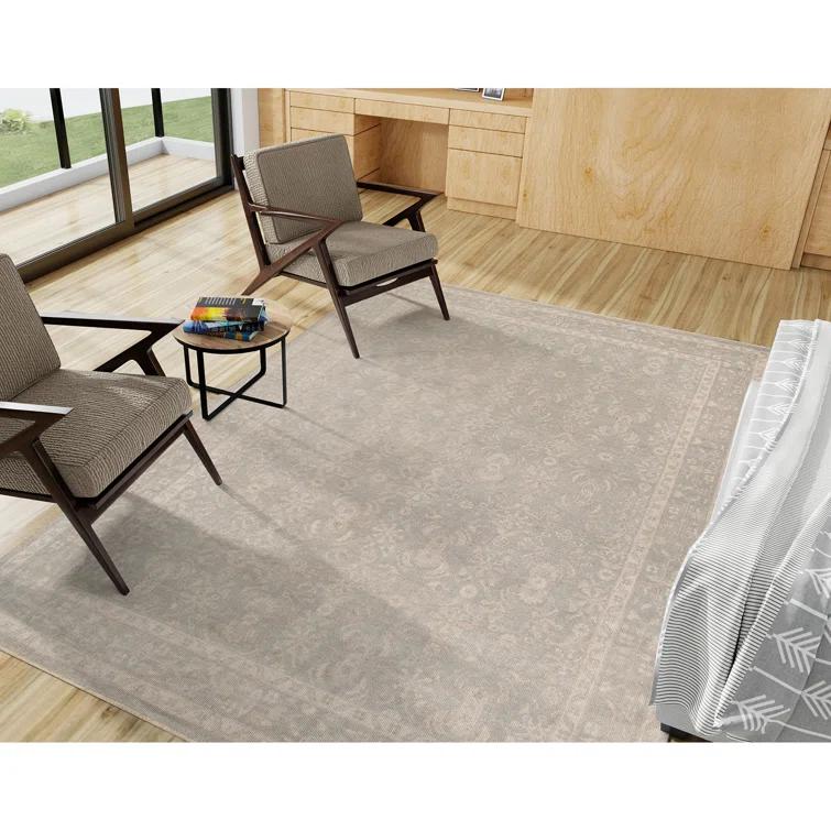 Ainsley Taupe and Light Blue Hand-Knotted Wool-Viscose Rug with Fringe