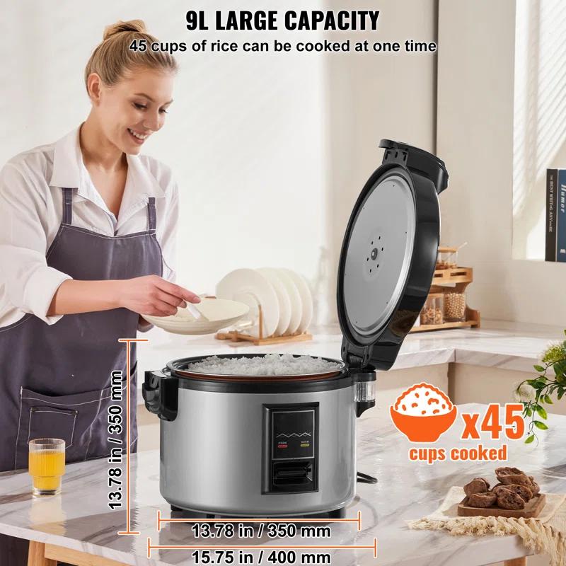 Commercial Rice Cooker 45-Cup Non-Stick Pot 9L 12H Keep Warm