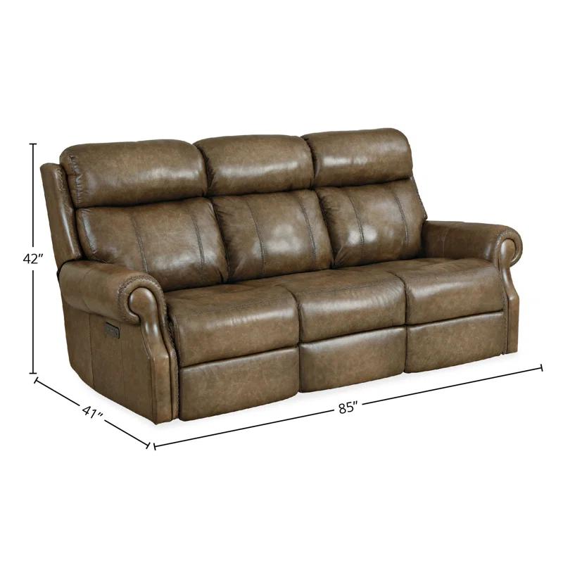 Hooker Furniture 85" Genuine Leather Rolled Arm Power Reclining Sofa