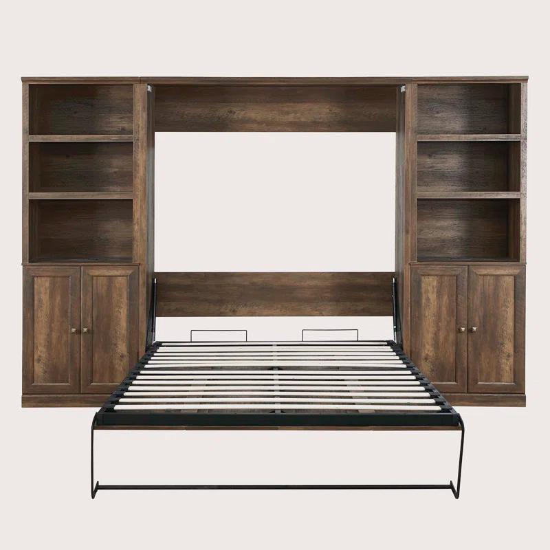 LOONGFIELD Full Size Half Self-Close And Open Murphy Bed With 2 Side Cabinet Storage Shelf, Cabinet Space-Saving Bed Perfect For Guest Room, Bed Room, Guest Room, Home Office