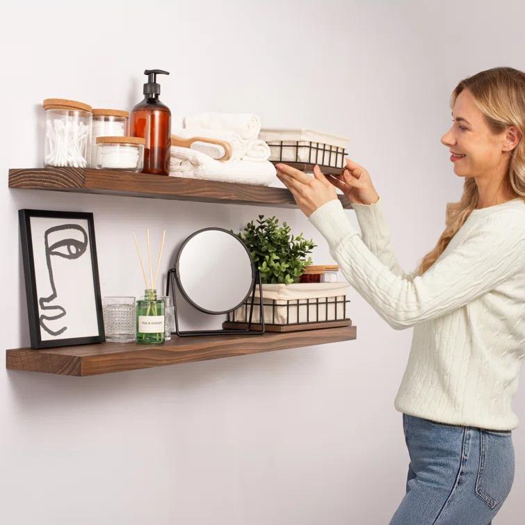 Baobab Workshop Solid Wood Floating Shelves, Wooden Shelves for Wall (Set of 2)