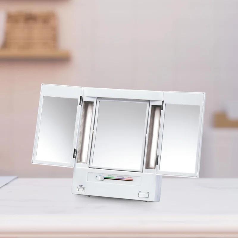 Symple Stuff Washington Mews TriFold Lighted Tabletop Makeup Mirror, Plug In