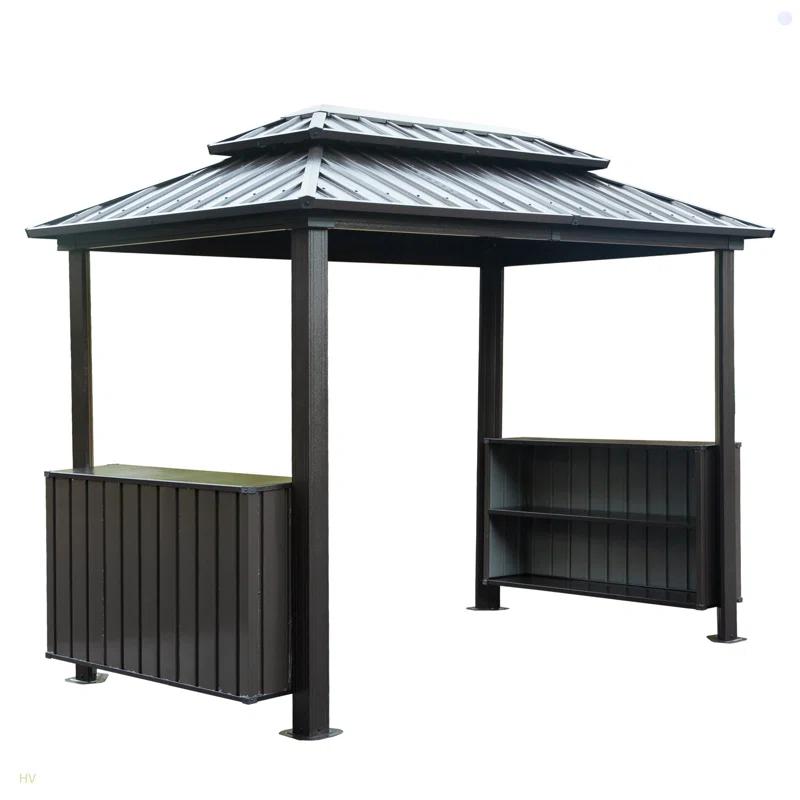 VODYXSEP Hardtop Grill Gazebo, Outdoor BBQ Gazebo With Double Galvanized Steel Roof, Patio Grill Canopy With 2 Cabinets And Ceiling Hooks For Backyard, Lawn, Garden
