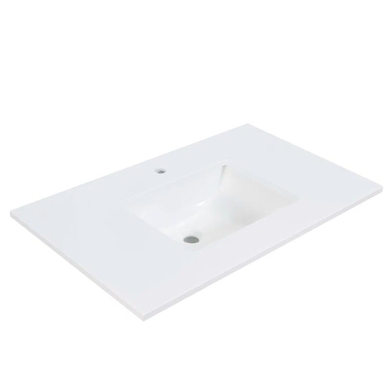 Viterbo 37" Single Bathroom Vanity Top in High Gloss White Stone Finish with Sink