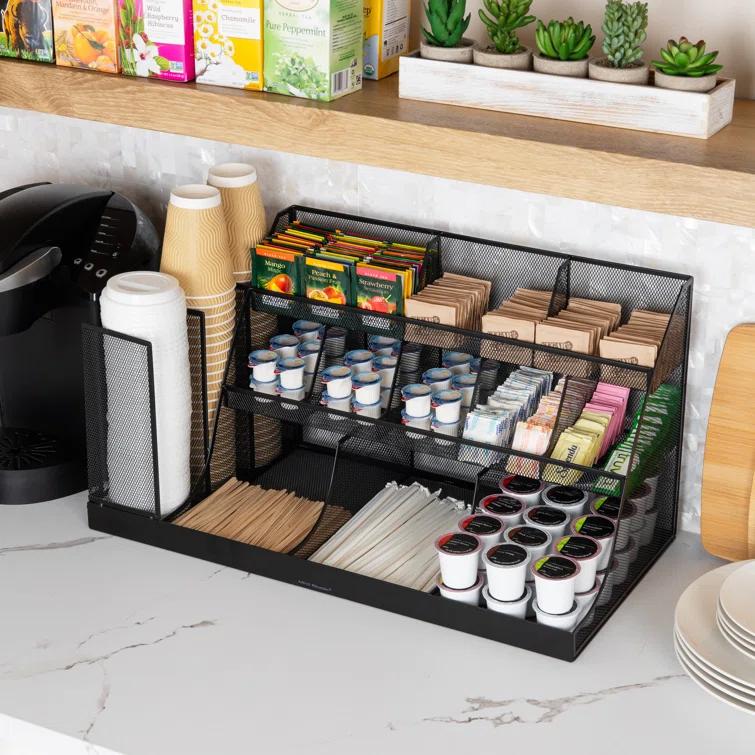 Mind Reader Mind Reader Cup and Condiment Station, Countertop Org, Coffee Bar, Kitchen, Metal Mesh, 23.75"L x 11.5"W x 12.5"H
