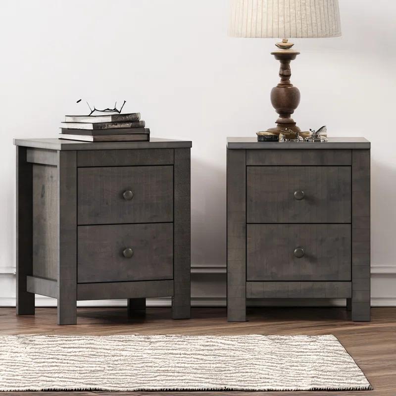 Decopom Farmhouse Wooden Nightstand Set of 2