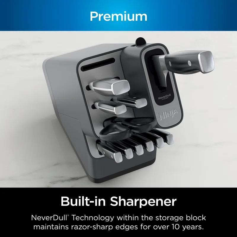 Ninja Ninja® Foodi® NeverDull Premium Knife System, 14-Piece Knife Block Set with Built-in Sharpener, Stainless Steel Knives, Black