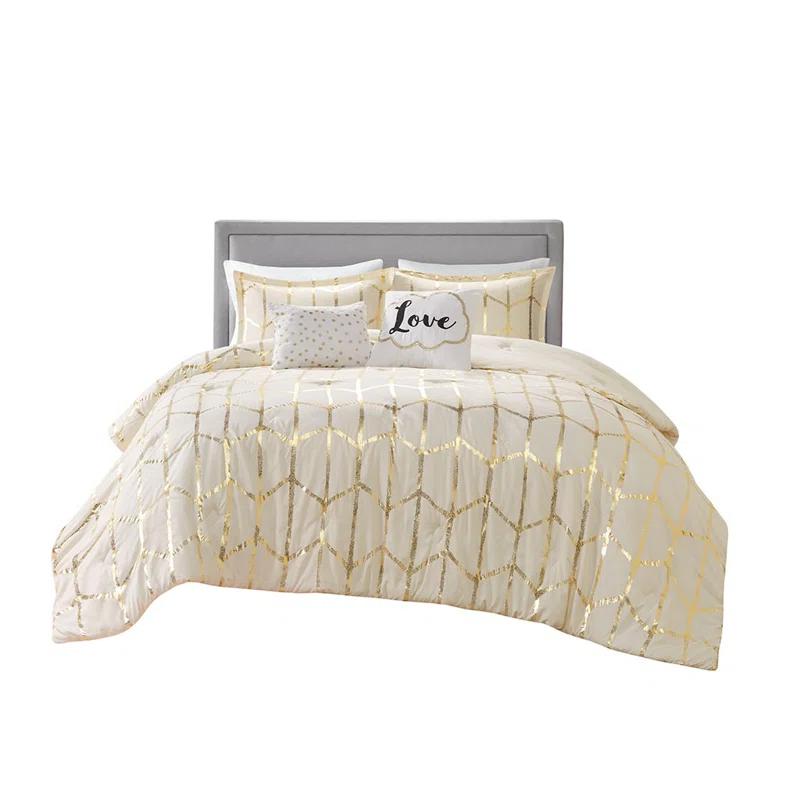 Gracie Mills Isabelle 5-Piece Metallic Geometric Comforter Set