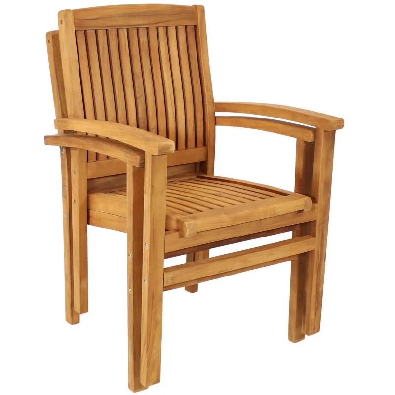 Red Barrel Studio® Datrion Teak Wood Outdoor Stacking Dining Armchair (Set of 2)