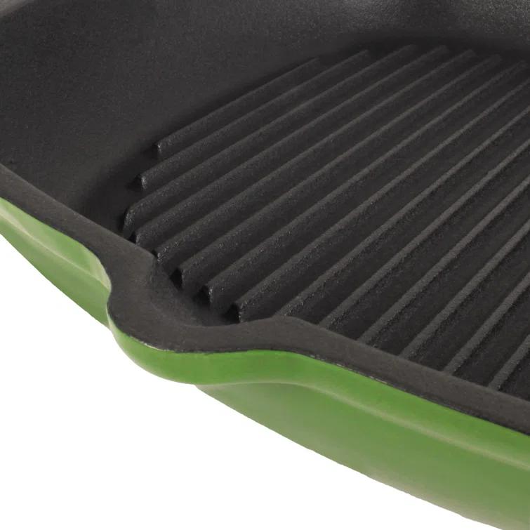 BergHOFF BergHOFF Neo 2Pc Cast Iron Grill Set: Grill Pan & Bacon/Steak Press, Green