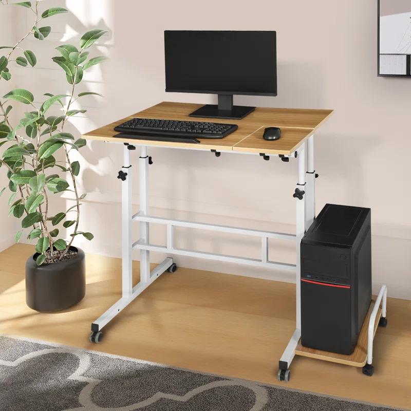 MoNiBloom Mobile Computer Desk Workstation, Rolling Laptop Standing Table with Monitor Shelf and Host Rack