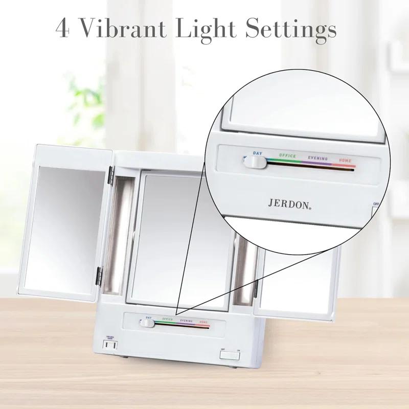 Symple Stuff Washington Mews TriFold Lighted Tabletop Makeup Mirror, Plug In