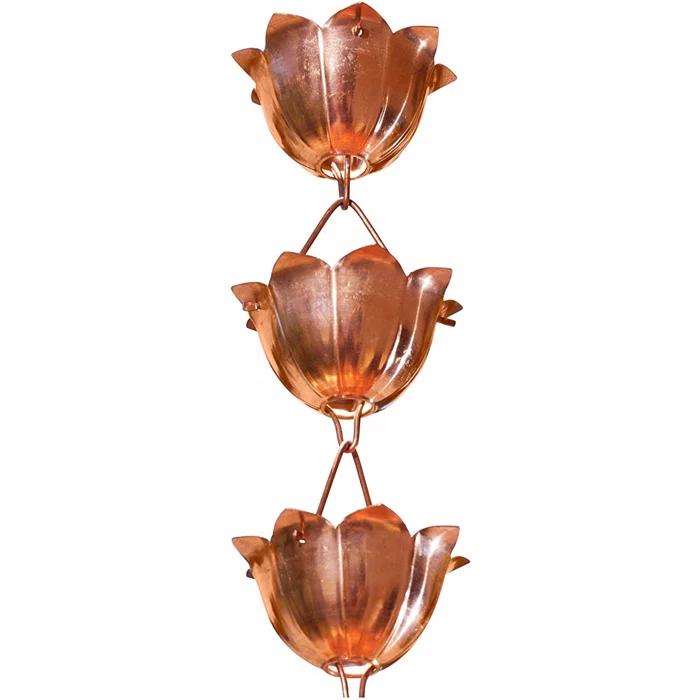 Monarch Rain Chains Pure Copper Lotus Cup Rain Chain Replacement Downspout for Gutters