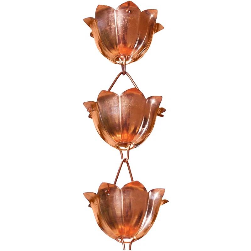 Pure Copper Lotus Cup Rain Chain Replacement Downspout for Gutters