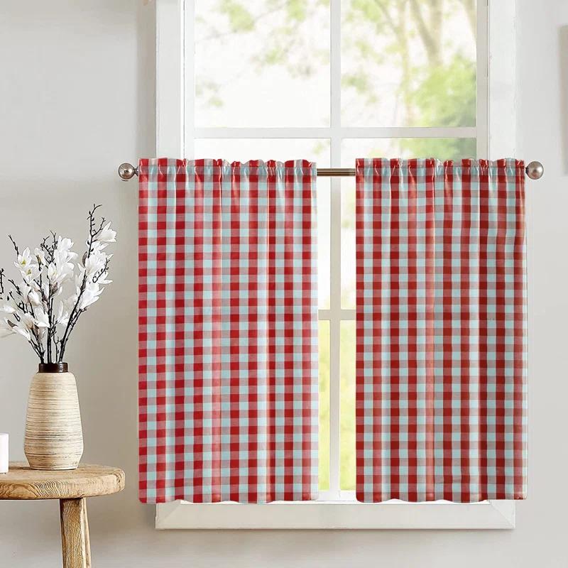 lovemyfabric Gingham Checkered Print Cafe Tier Curtains
