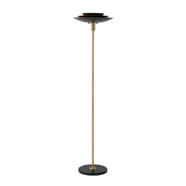 Rancho Mirage Torchiere Floor Lamp - Matte Black & Gold-Leaf Shade, Weathered Brass, Black Marble Base