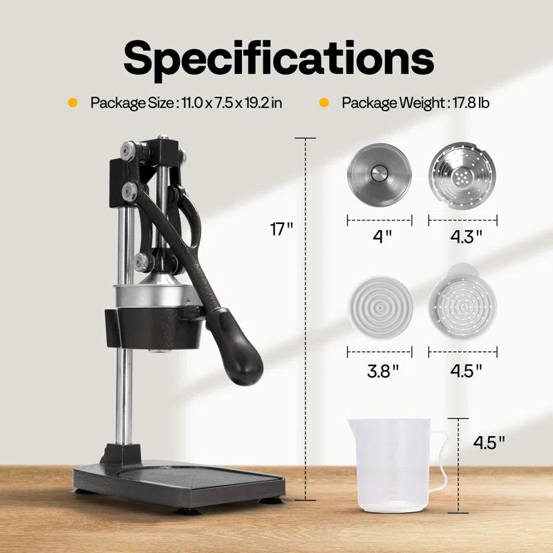 VIVOHOME Stainless Steel Black Manual Hand Press Orange Juicer Machine
