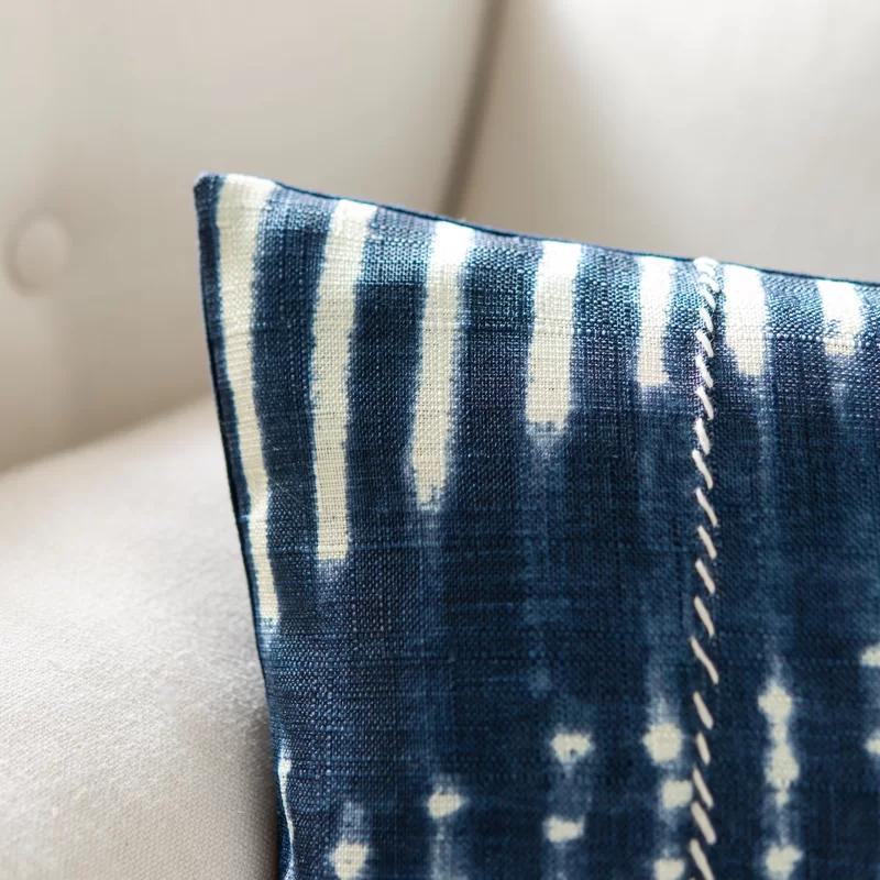 Navy and Cream Shibori Rectangular Throw Pillow