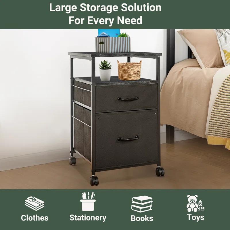 17 Stories Dacie Mobile File Cabinet with Fabric Drawers, Rolling Printer Stand, Vertical Filing Cabinet for Home Office, A4/Letter Size, Nonwoven Drawers