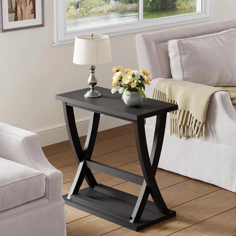 End Table Set Of 2, Narrow Side Table With Storage Shelf, Modern X-Design Slim End Table For Living Room, Bedroom, Small Space, 11.8" D*23.6" W*23.4" D