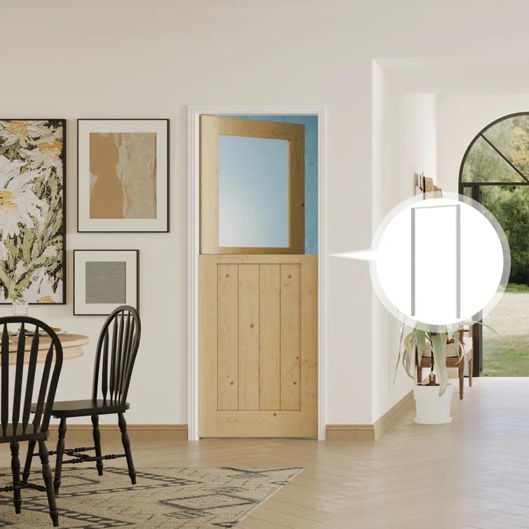 DOOOLI Dutch Door- Half Transpatent Glass+Natural Pine Wood Interior Door Prehung Slab Doors With Door Frame（No pre-drilled holes)