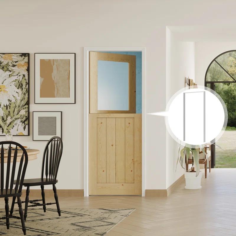 DOOOLI Dutch Door- Half Transpatent Glass+Natural Pine Wood Interior Door Prehung Slab Doors With Door Frame（No pre-drilled holes)