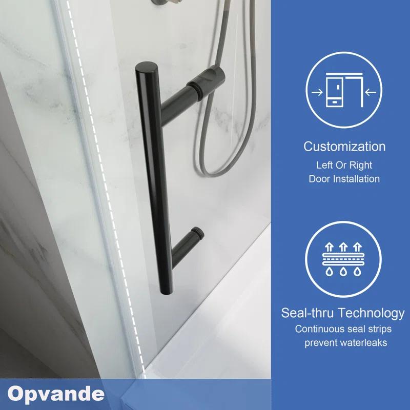 OPVANDE MT 8-2001-6076BLK 56-60 In. W X 76 In. H Single Sliding Frameless Shower Door With 5/16 In. (8 Mm) Tempered Glass