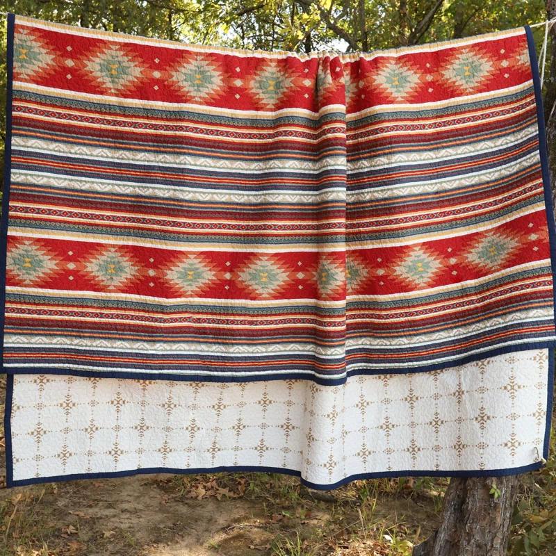 Paseo Road by HiEnd Accents Del Sol Red/Orange/Tan Aztec Print Cotton Southwestern Style Reversible Quilt Set