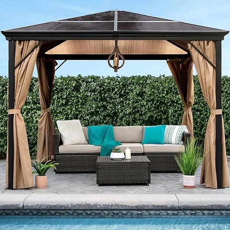 DEBLIT 10x10ft Outdoor Hardtop Square Gazebo for Backyard, Patio, Garden with Side Curtains, Mosquito Netting