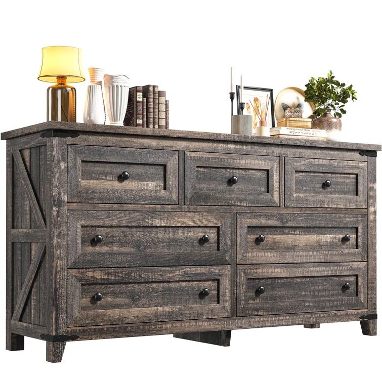 Gracie Oaks Wood Dresser For Bedroom With 7 Drawers, Farmhouse Chest Of Drawers