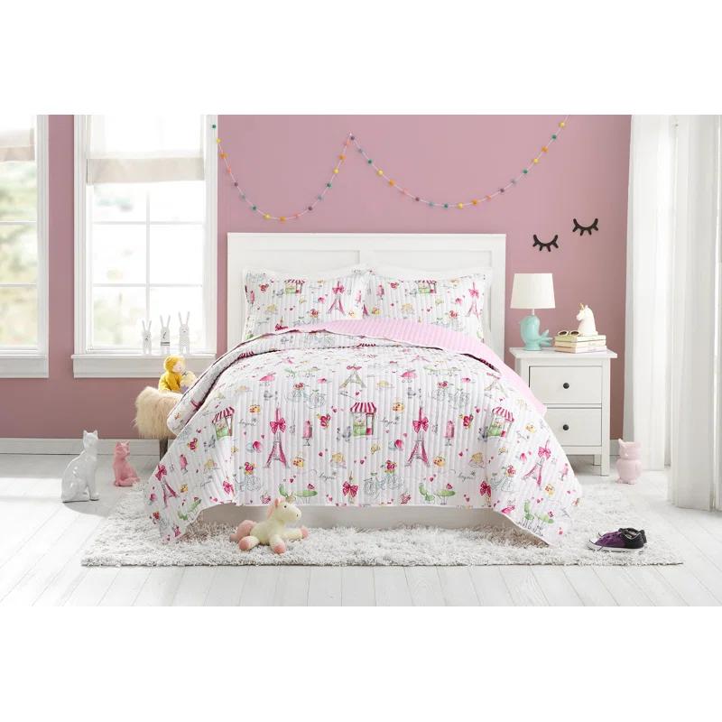 Urban Playground Pretty in Paris Reversible Pink Quilt Set