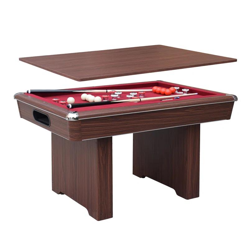 Hathaway Games Hathaway Renegade II 54-in Bumper Pool Table - Includes Cues, Billiard Balls, Accessories – Multi Game for Adults & Kids – Rubber Action Bumpers – Family Game Room – Red Felt with Walnut Finish