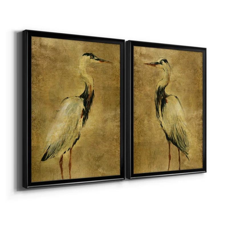 Beachcrest Home™ " Gold Crane At Dusk I " 2 - Pieces Painting Print