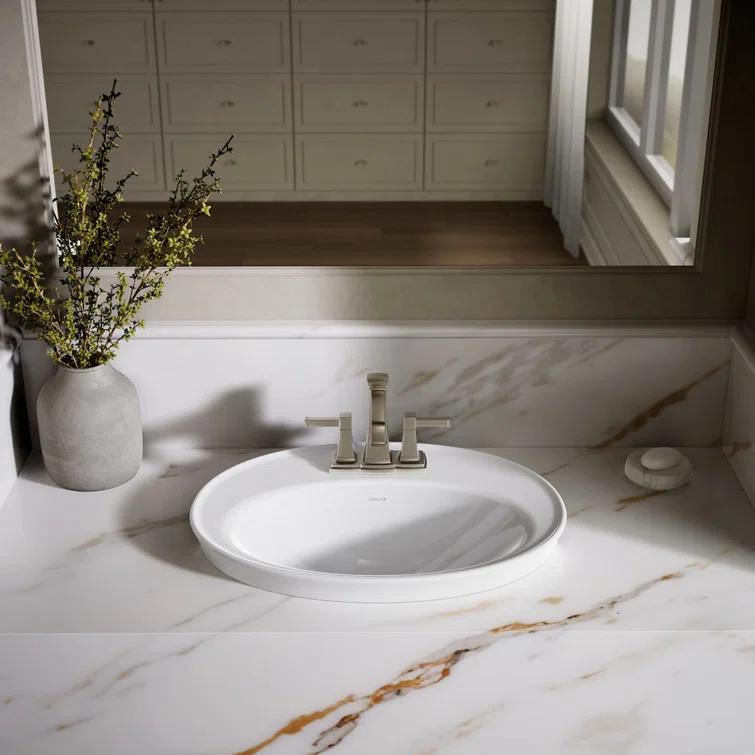 Serif® Ceramic Oval Drop-In Bathroom Sink with Overflow