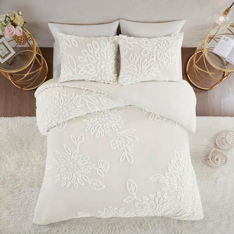 Kelly Clarkson Home Gwyneth 3 Piece Tufted Cotton Chenille Floral Duvet Cover Set