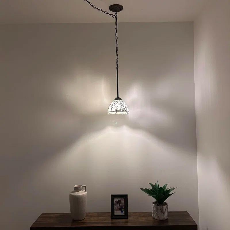 Fleur De Lis Living Tiffany Mini Pendant Lights White Stained Glass Flowers LED Bulb Included 8"W*8"D*60"H