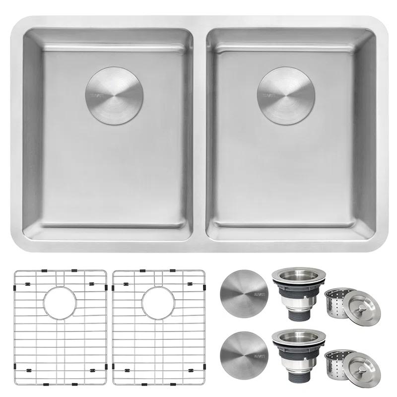 Ruvati RVM5077 Ruvati 28-inch Undermount Kitchen Sink 50/50 Double Bowl 16 Gauge Stainless Steel