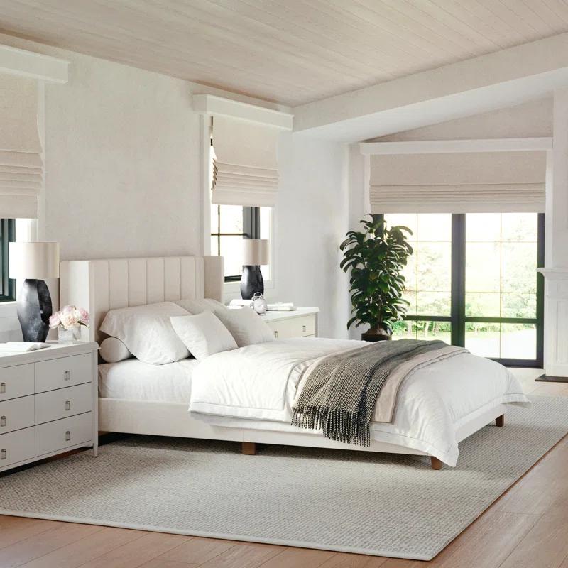 Martha Stewart Martha Stewart Kay Upholstered Platform Bed With Channel Stitched Wingback Headboard
