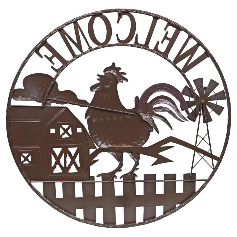 Alpine 30"H Large Round Rooster and Farm Welcome Wall Sign