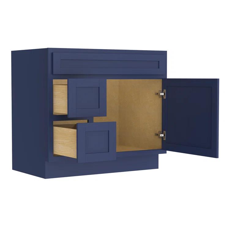 Vanity Art 36 Inch Single Shutter Door Bathroom Vanity Base Cabinet with 2 Functioning Shaker Drawers, Strudy Floor Mount Storage Cabinet Organizer for Bedroom, Living Room, Kitchen, VA4036-2LBLUE