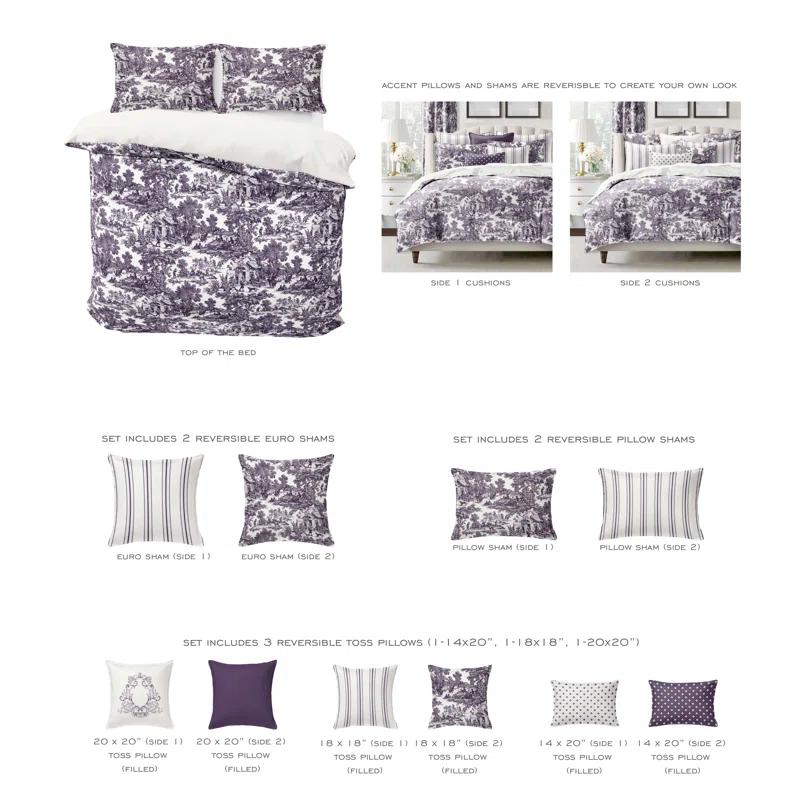Au Village Toile Eggplant  Cotton Comforter Set 8 Piece