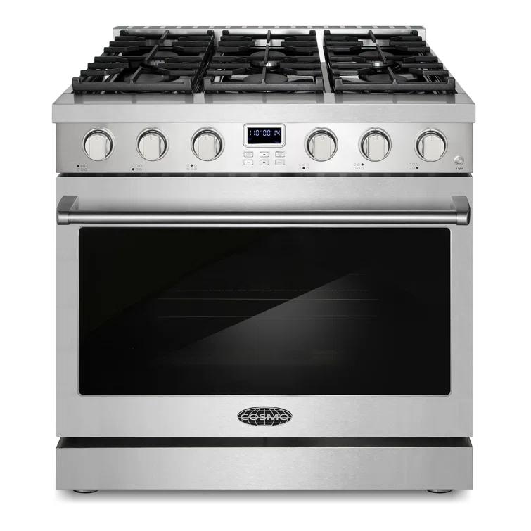 Cosmo Cosmo 36 in. Lumin Collection 6.0 cu. ft. Gas Range with 6 Sealed Gas Burners and Convection Oven in Stainless Steel COS-GRC366KB