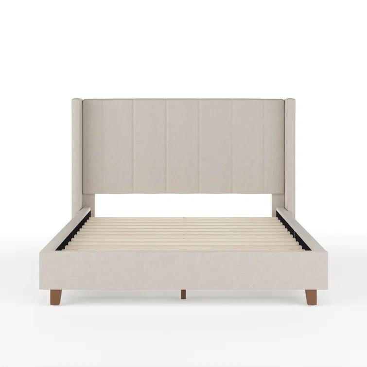 Martha Stewart Martha Stewart Kay Upholstered Platform Bed With Channel Stitched Wingback Headboard